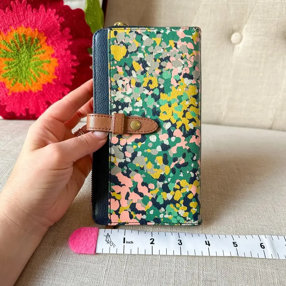 Fossil Emma Navy Green Yellow Pink Floral Wallet - Picture 5 of 9